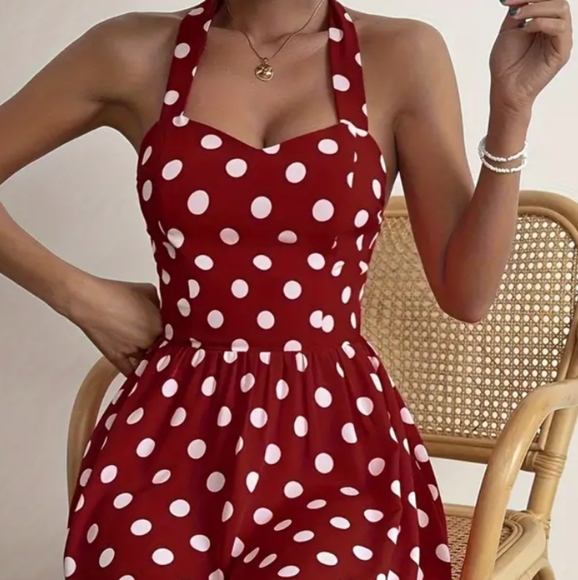 Poka Dot Haulter Neck Dress - Picture 3 of 11